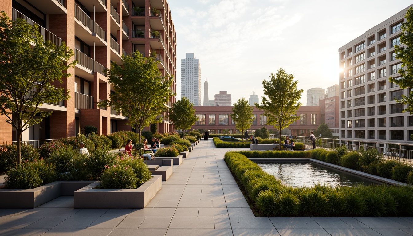 Prompt: Luxurious rooftop garden, ornate metal railings, symmetrical hedges, vibrant flower beds, geometric patterns, Art Deco-inspired planters, sleek stone pathways, modern apartment building, urban skyline view, warm golden lighting, shallow depth of field, 1/1 composition, soft focus effect, realistic textures, ambient occlusion.