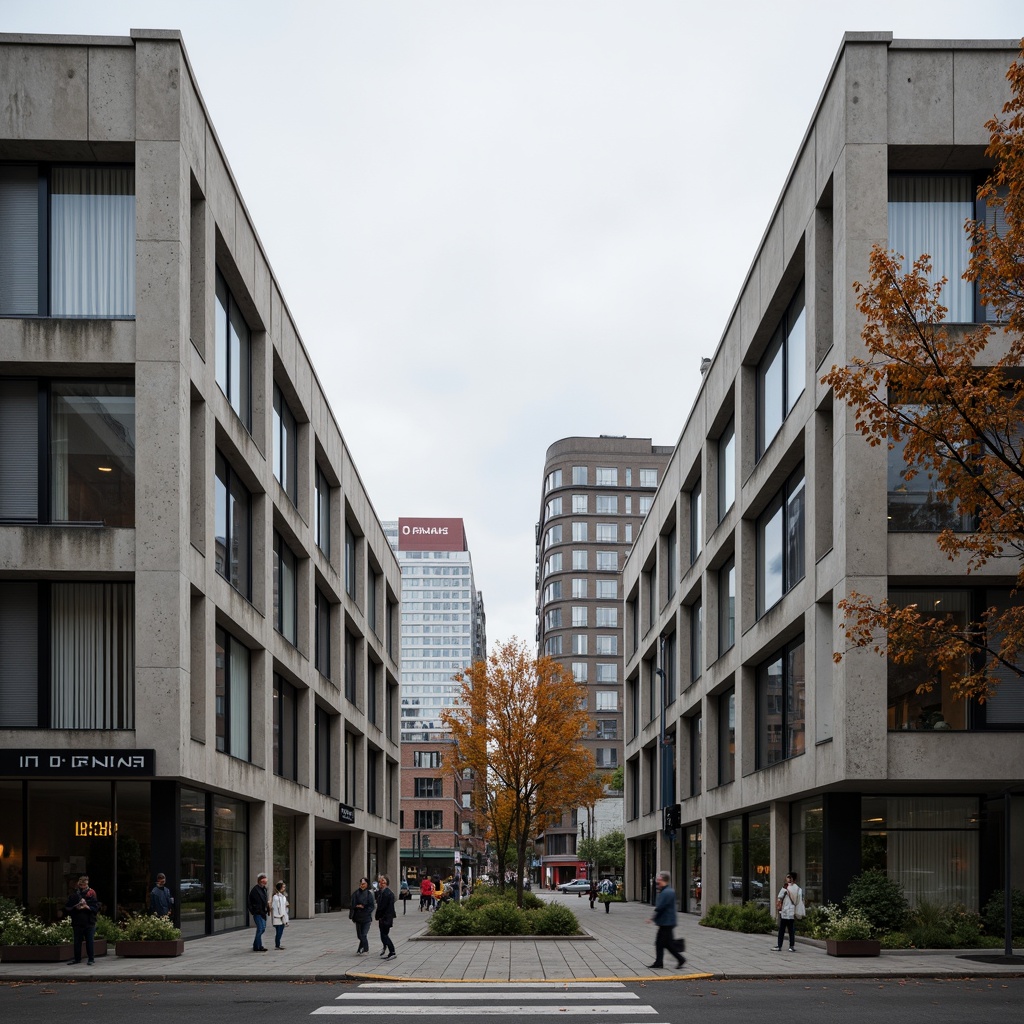 Prompt: Modernist Bauhaus building, rectangular forms, clean lines, minimal ornamentation, functional simplicity, industrial materials, exposed ductwork, steel beams, concrete walls, large windows, geometric shapes, abstract patterns, primary color schemes, bold typography, urban cityscape, overcast sky, dramatic shadows, high contrast lighting, 1/1 composition, symmetrical framing, brutalist textures, architectural photography.