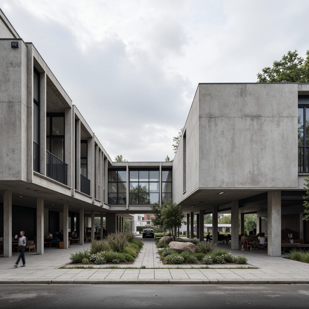 Prompt: Clean lines, rectangular forms, industrial materials, functional simplicity, monochromatic color scheme, steel beams, concrete walls, large windows, sliding glass doors, open floor plans, minimal ornamentation, geometric patterns, sparse decoration, modern urban landscape, cloudy sky, soft diffused lighting, shallow depth of field, 2/3 composition, symmetrical framing, realistic textures, subtle ambient occlusion.