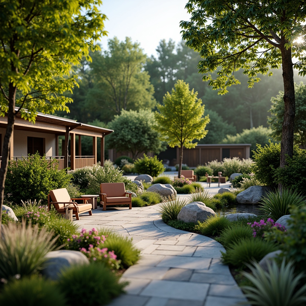 Prompt: Tranquil botanical garden, lush green foliage, vibrant flowers, meandering stone pathways, serene water features, wooden benches, natural rock formations, earthy terracotta pots, rustic wooden fences, soft warm lighting, shallow depth of field, 3/4 composition, panoramic view, realistic textures, ambient occlusion.