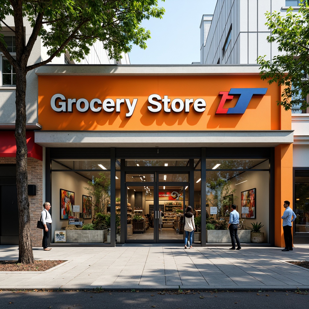 Prompt: Vibrant grocery store facade, modern architecture, bold signage, large glass windows, metal frames, sliding doors, colorful branding, eye-catching advertisements, urban cityscape, busy streets, morning sunlight, soft shadows, shallow depth of field, 1/1 composition, realistic textures, ambient occlusion.