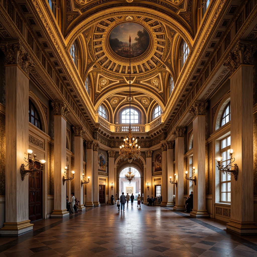 Prompt: Intricate plaster moldings, golden ornate details, lavish frescoes, majestic domes, grandiose vaulted ceilings, ornamental archways, delicate filigree patterns, richly textured surfaces, luminous mosaics, sacred icons, opulent chandeliers, warm soft lighting, dramatic shadows, 3/4 composition, symmetrical balance, atmospheric perspective, realistic reflections.