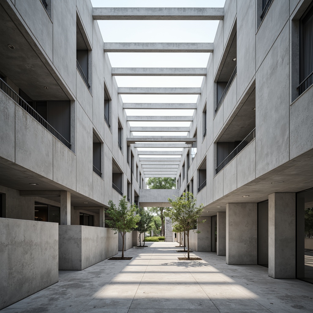 Prompt: Minimalist dormitory building, rectangular prisms, clean lines, angular geometry, monochromatic color scheme, industrial materials, polished concrete floors, metal framework, functional layouts, optimized spatial efficiency, ample natural light, clerestory windows, subtle textures, soft diffused lighting, 1/1 composition, symmetrical framing, architectural photography, realistic renderings, ambient occlusion.