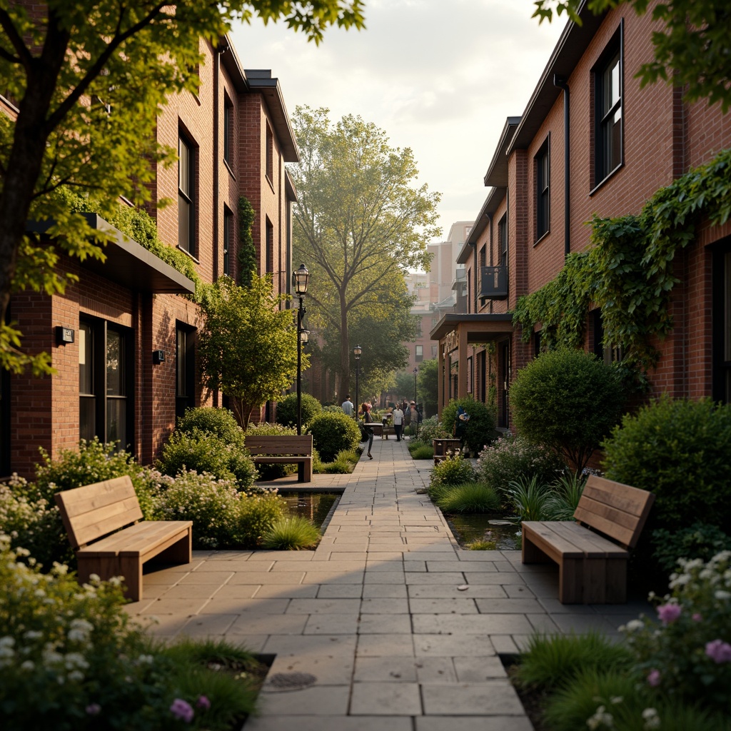 Prompt: Rustic brick walls, ivy-covered facades, wooden benches, vintage street lamps, worn stone pavements, lush greenery, blooming flowers, tranquil ponds, walking paths, ornate iron gates, nostalgic campus scenery, warm golden lighting, shallow depth of field, 1/1 composition, realistic textures, ambient occlusion.