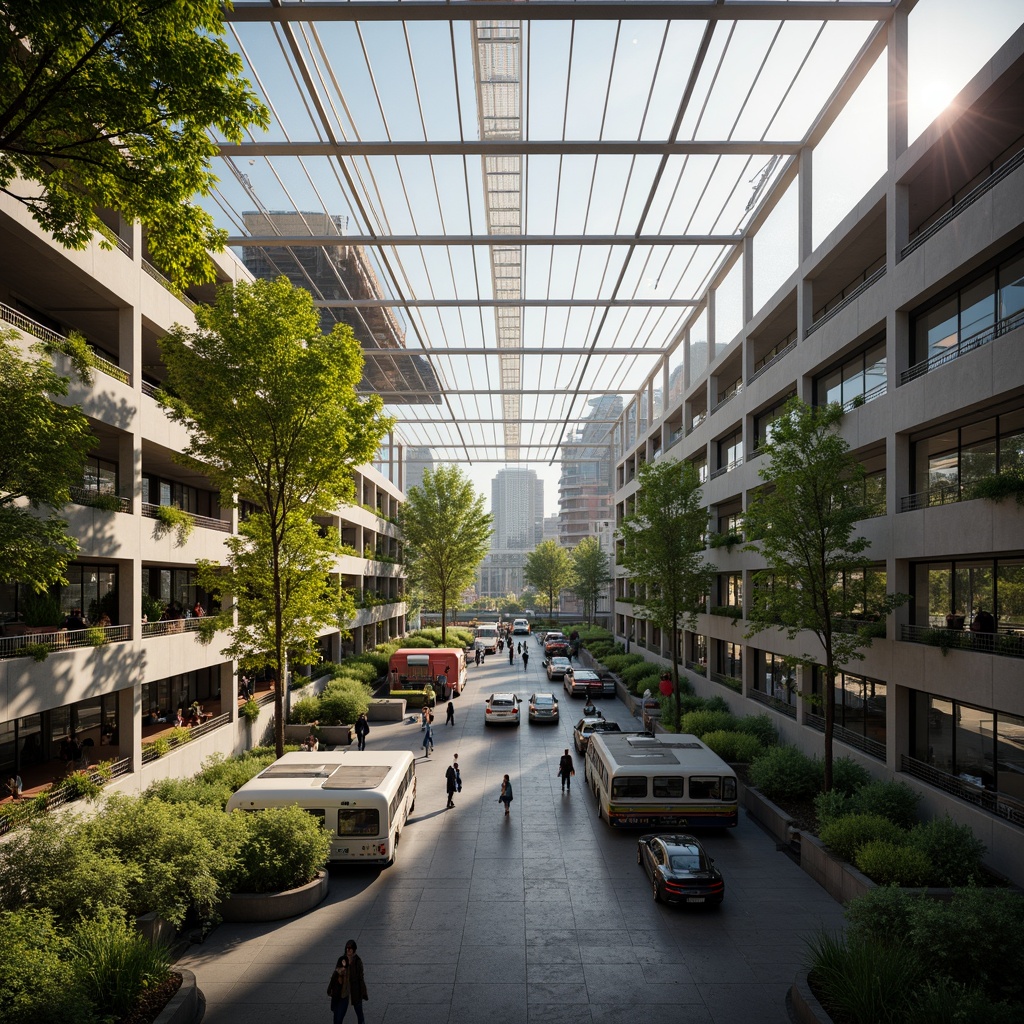 Prompt: Spacious bus station, high ceilings, clerestory windows, natural ventilation systems, windcatchers, solar chimneys, green roofs, living walls, lush vegetation, urban forest, bustling cityscape, morning sunlight, soft warm lighting, shallow depth of field, 3/4 composition, panoramic view, realistic textures, ambient occlusion.