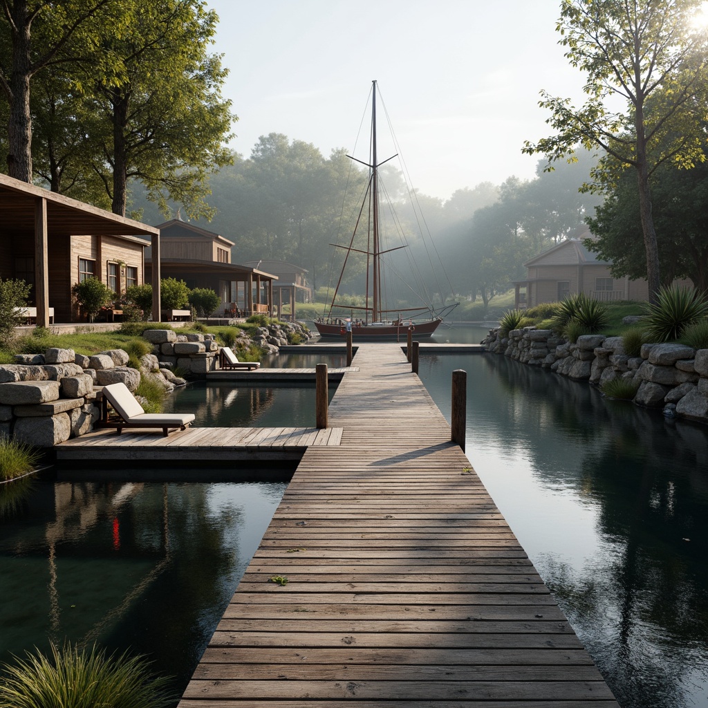 Prompt: Weathered wooden docks, nautical ropes, lakehouse scenery, serene water reflections, sailboat masts, rustic wooden accents, earthy brown tones, soft blue-grey hues, warm beige textures, natural stone foundations, lush greenery surroundings, misty morning atmosphere, soft warm lighting, shallow depth of field, 1/1 composition, realistic wood grain, ambient occlusion.Please let me know if this meets your requirements!