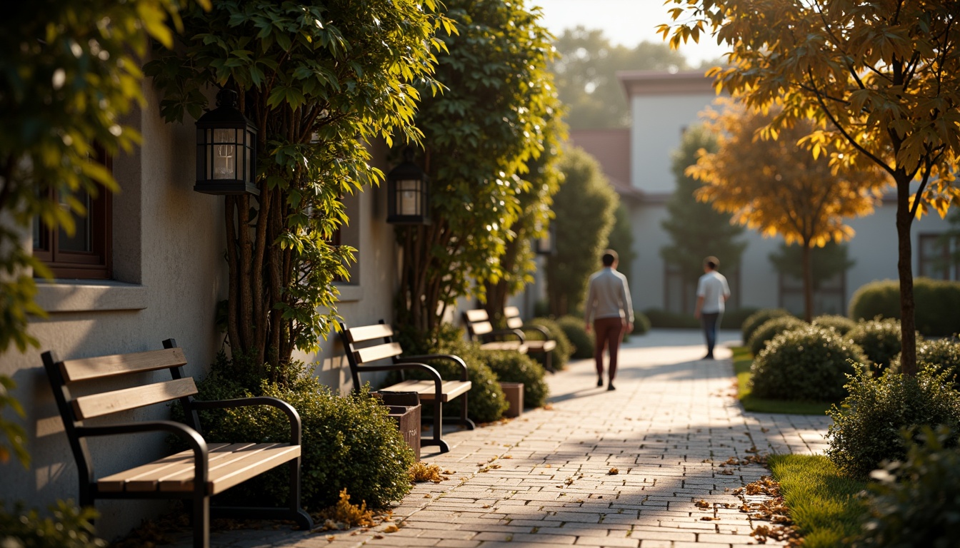 Prompt: Rustic stone walls, worn brick pavements, lush ivy vines, delicate lanterns, quaint wooden benches, vintage metal railings, nostalgic campus scenery, warm golden lighting, soft focus effect, 1/1 composition, shallow depth of field, realistic textures, ambient occlusion.