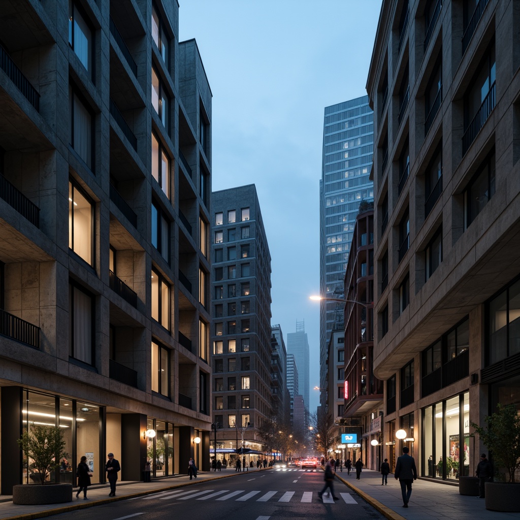 Prompt: Concrete brutalist buildings, urban landscape, industrial heritage, exposed ductwork, rugged textures, raw concrete, steel beams, minimalist decor, functional architecture, cityscape views, busy streets, modern skyscrapers, neon lights, nighttime ambiance, low-key lighting, shallow depth of field, 1/1 composition, symmetrical framing, gritty realism, atmospheric fog, dramatic shadows.