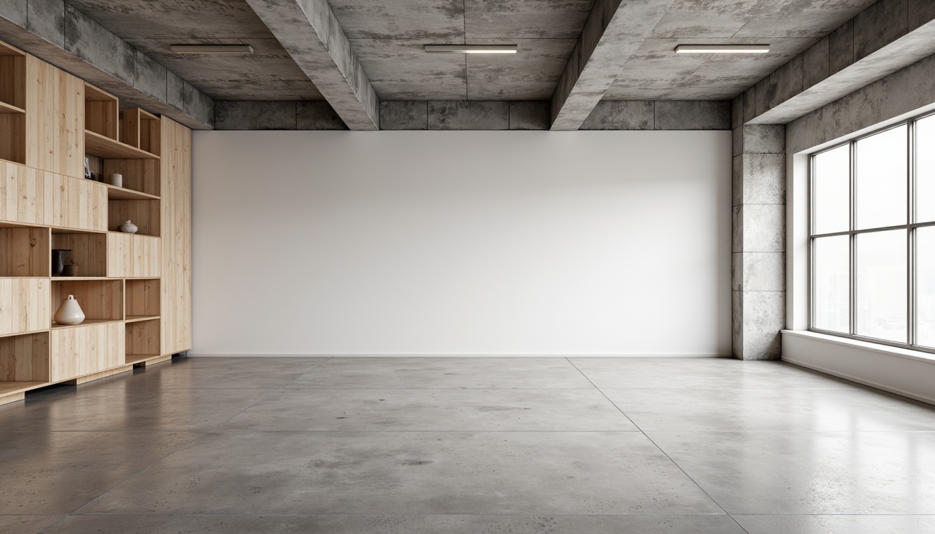 Prompt: Monochromatic color scheme, clean lines, minimal ornamentation, natural light, empty space, simplicity, concrete floors, white walls, wooden accents, industrial materials, exposed ductwork, steel beams, functional layout, open-plan living, Scandinavian-inspired design, Nordic aesthetic, subtle textures, matte finishes, earthy tones, cozy atmosphere, warm lighting, 1/1 composition, shallow depth of field, realistic rendering.