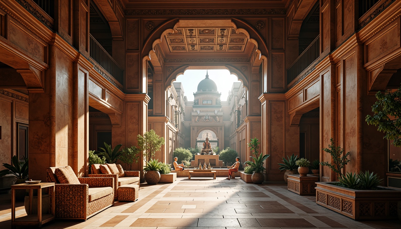 Prompt: Sacred temple, grand entrance, high ceilings, open courtyards, natural ventilation, abundant daylight, serene ambiance, peaceful atmosphere, spiritual energy, intricate carvings, ornate furnishings, majestic architecture, symmetrical design, harmonious proportions, vibrant cultural colors, traditional patterns, sacred symbols, mystical artifacts, soft warm lighting, shallow depth of field, 3/4 composition, panoramic view, realistic textures, ambient occlusion.