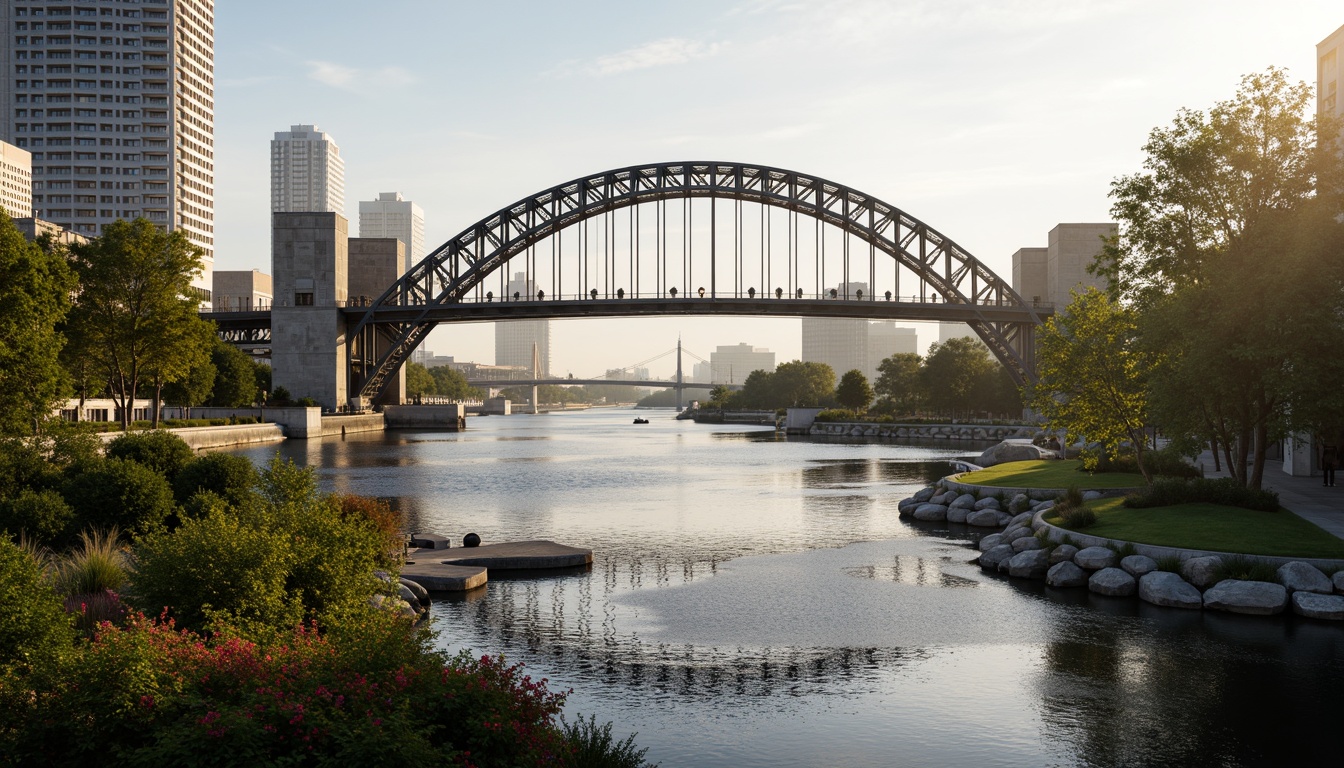 Prompt: Curved bridge silhouette, elegant arches, industrial steel structures, weathered metal textures, urban cityscape backdrop, misty morning atmosphere, soft warm lighting, shallow depth of field, 1/2 composition, symmetrical balance, vibrant greenery, blooming flowers, natural stone piers, water reflection, rippling waves, dynamic movement blur, realistic materials, ambient occlusion.Let me know if you need any adjustments!