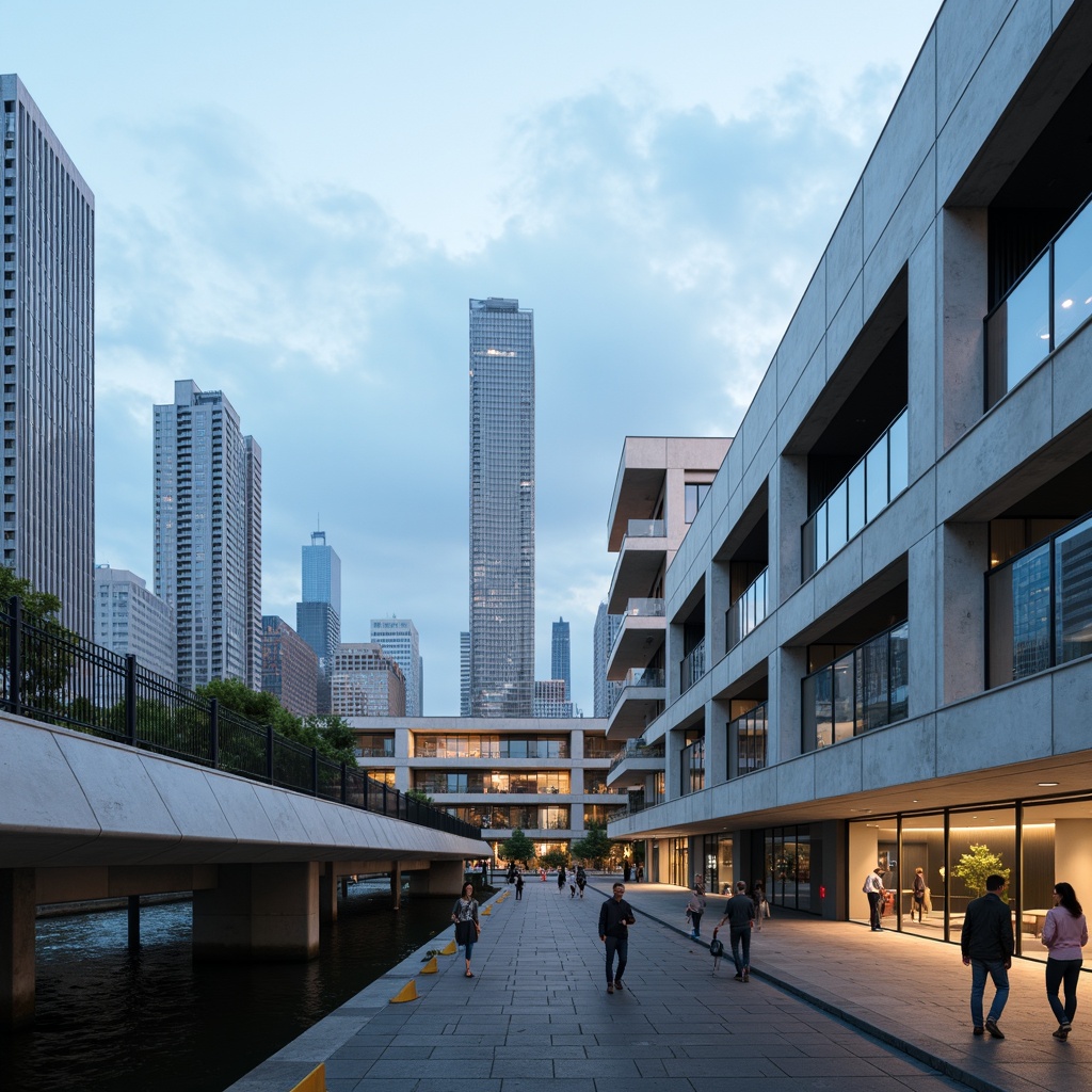 Prompt: Streamlined modern buildings, sleek curved rooflines, metallic cladding, angular facades, cantilevered overhangs, minimalist balconies, floor-to-ceiling windows, sliding glass doors, urban cityscape, cloudy blue sky, soft natural light, shallow depth of field, 3/4 composition, panoramic view, realistic reflective materials, ambient occlusion.