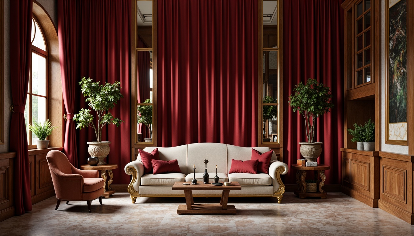 Prompt: Luxurious velvet drapes, rich wood grain textures, metallic accents, glass surfaces, ornate stone carvings, intricate marble patterns, soft suede upholstery, glossy lacquer finishes, warm ambient lighting, shallow depth of field, 1/1 composition, realistic reflections, detailed normal maps.