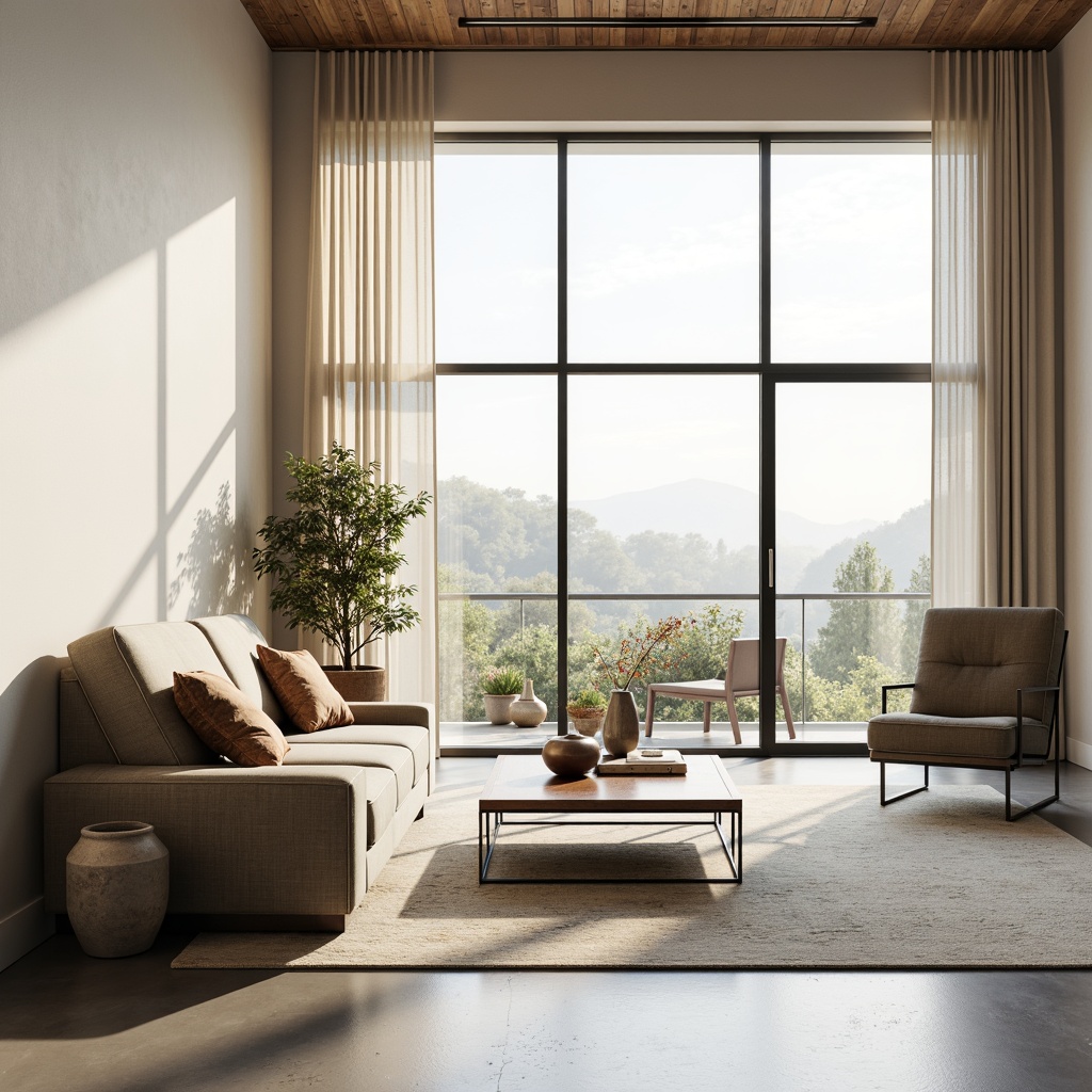 Prompt: Minimalist living room, sparse furniture arrangement, clean lines, monochromatic color scheme, sleek low-profile sofa, geometric coffee table, industrial metal legs, floor-to-ceiling windows, natural light pouring in, soft warm glow, minimalist decor, subtle textures, organic materials, wooden accents, neutral tone walls, empty space emphasis, 3/4 composition, shallow depth of field, realistic lighting, ambient occlusion.