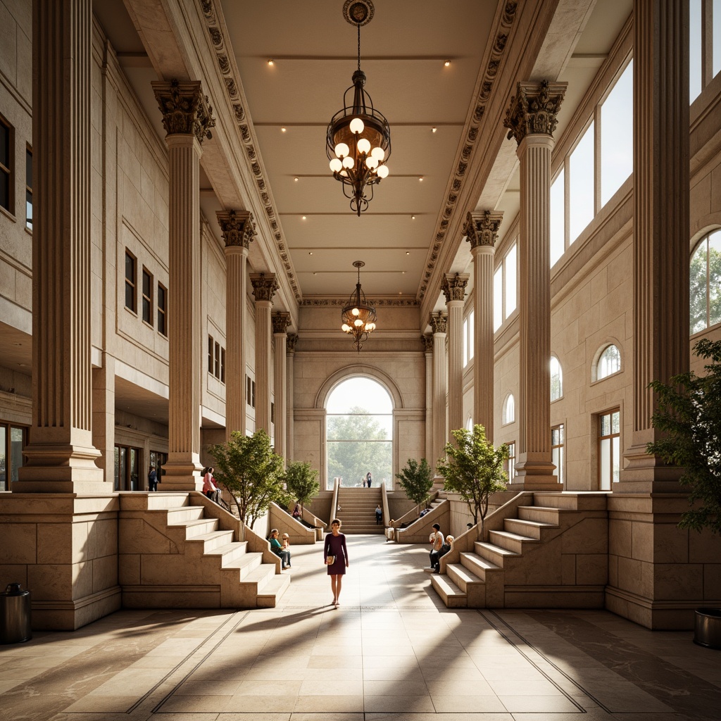 Prompt: Grandiose bus station, neoclassical columns, ornate capitals, intricate moldings, symmetrical facade, arched windows, rusticated stone walls, grand entrance, sweeping staircases, elegant chandeliers, polished marble floors, high ceilings, natural light pouring in, warm beige tones, soft afternoon sunlight, 1/1 composition, realistic textures, ambient occlusion.