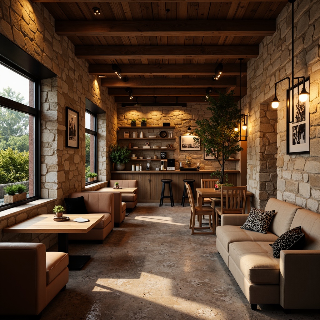 Prompt: Cozy coffee shop, warm lighting, wooden accents, plush furniture, comfortable seating areas, intimate corners, aromatic coffee scents, rustic stone walls, modern minimalist decor, natural materials, earthy tones, soft music, relaxed ambiance, 1/2 composition, shallow depth of field, subtle shadows, realistic textures.