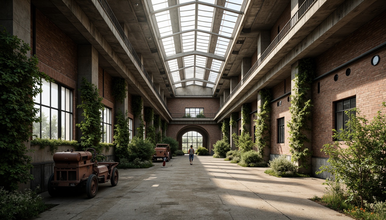 Prompt: Rustic industrial landscape, abandoned factories, worn brick walls, ivy-covered pipes, old machinery, weathered metal beams, reclaimed wood accents, large glass skylights, natural ventilation systems, eco-friendly roofing materials, solar panels, wind turbines, biofuel generators, hydroelectric power systems, geothermal energy solutions, recycled material usage, minimal waste design, optimized energy efficiency, soft diffused lighting, shallow depth of field, 1/1 composition, realistic textures, ambient occlusion.