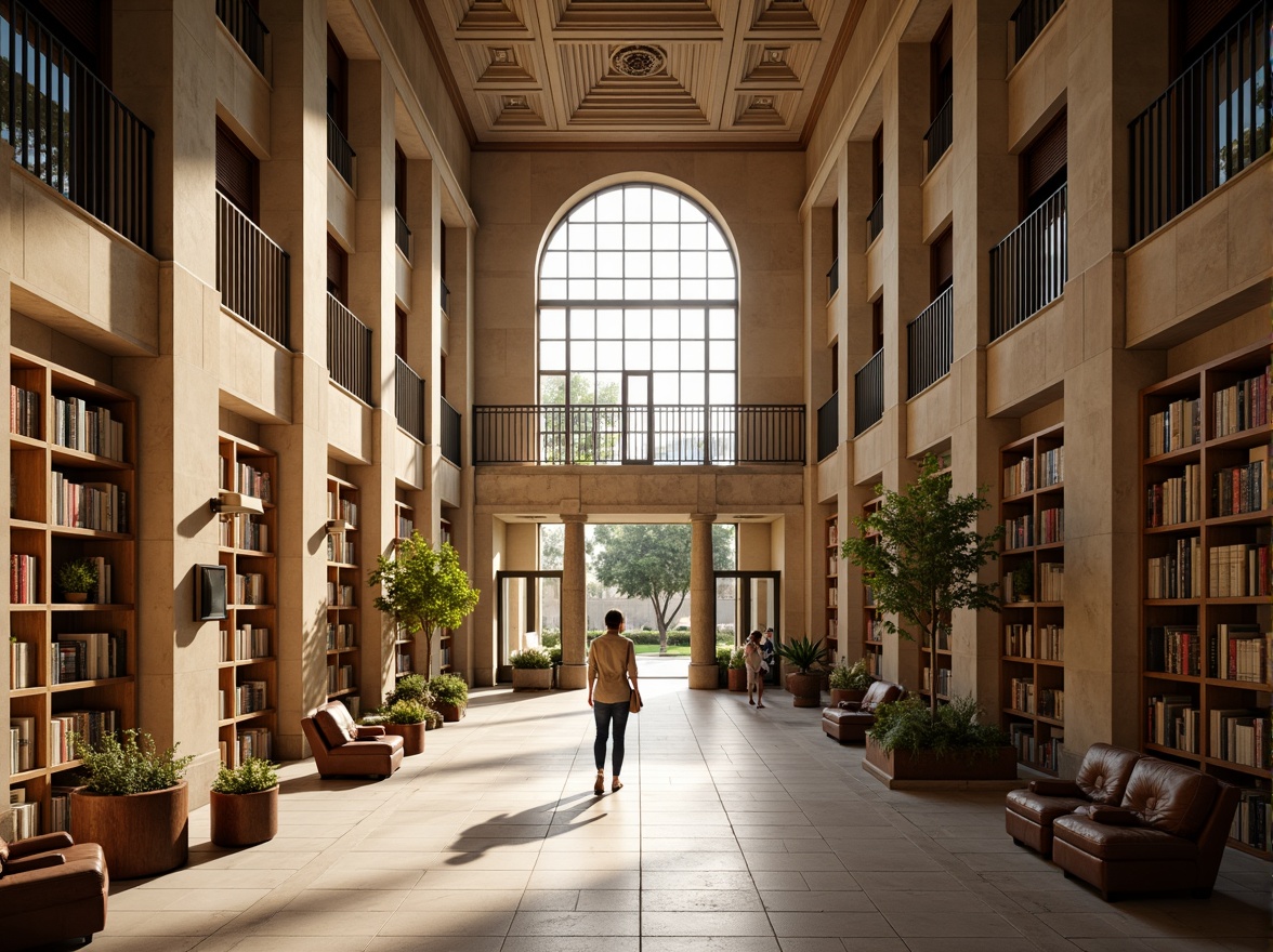 Prompt: Elegant university buildings, classic stone fa\u00e7ades, grand entrance halls, high ceilings, large windows, natural light pouring in, warm beige tones, wooden accents, comfortable reading nooks, rustic bookshelves, vintage furniture, soft warm lighting, shallow depth of field, 3/4 composition, realistic textures, ambient occlusion.