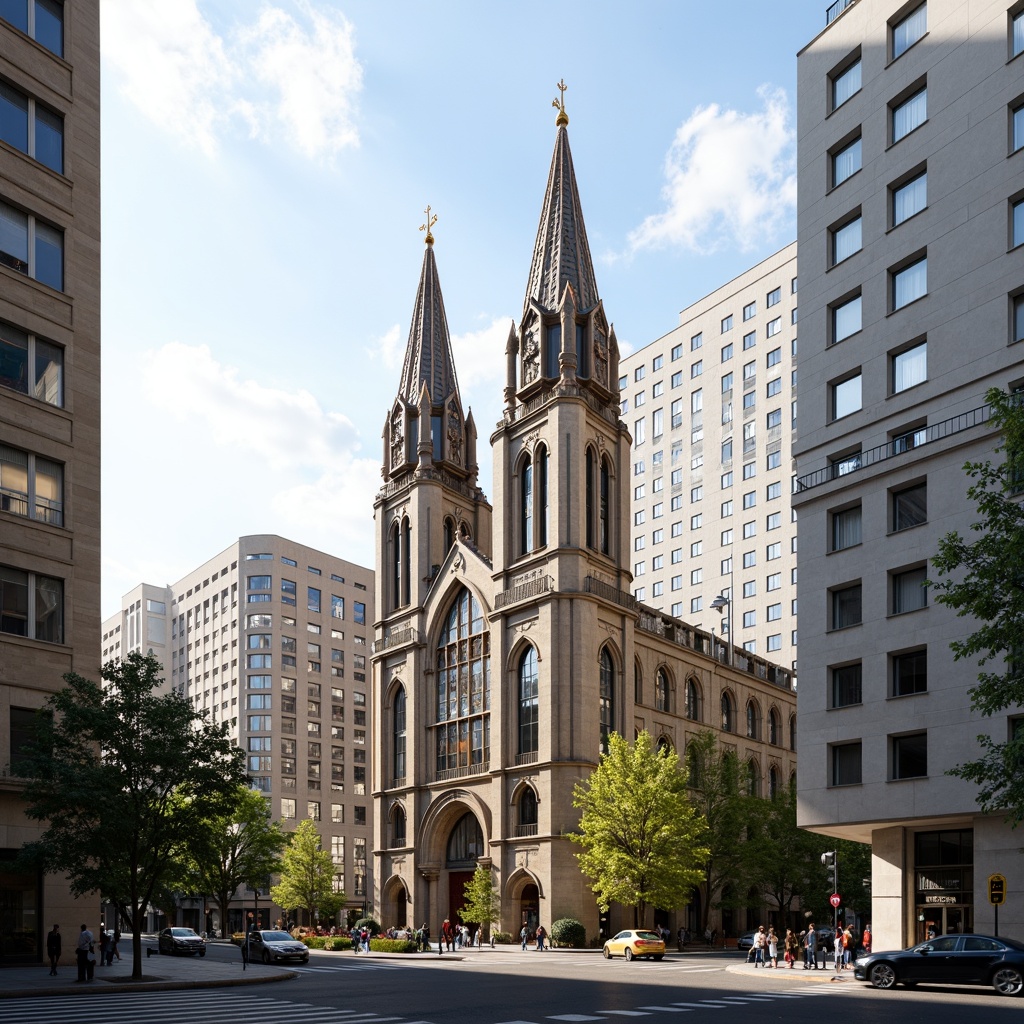 Prompt: International style church, grandiose facade, symmetrical composition, towering spires, ornate stone carvings, vibrant stained glass windows, intricate metalwork, modern minimalist design, clean lines, rectangular forms, flat roofs, brutalist architecture, urban cityscape, bustling streets, sunny day, soft warm lighting, shallow depth of field, 3/4 composition, panoramic view, realistic textures, ambient occlusion.