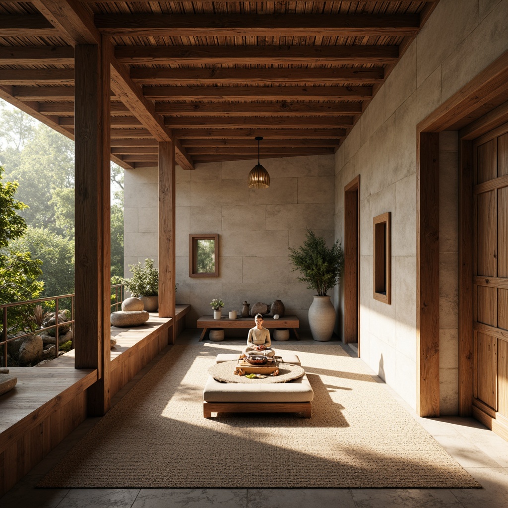 Prompt: Simple Buddhist temple, natural stone walls, wooden accents, minimal ornaments, calm ambiance, soft warm lighting, shallow depth of field, 3/4 composition, panoramic view, realistic textures, ambient occlusion, earthy color palette, organic forms, handmade crafts, woven textiles, subtle patterns, rustic wood furniture, natural fiber rugs, serene courtyard, lush greenery, peaceful water features.