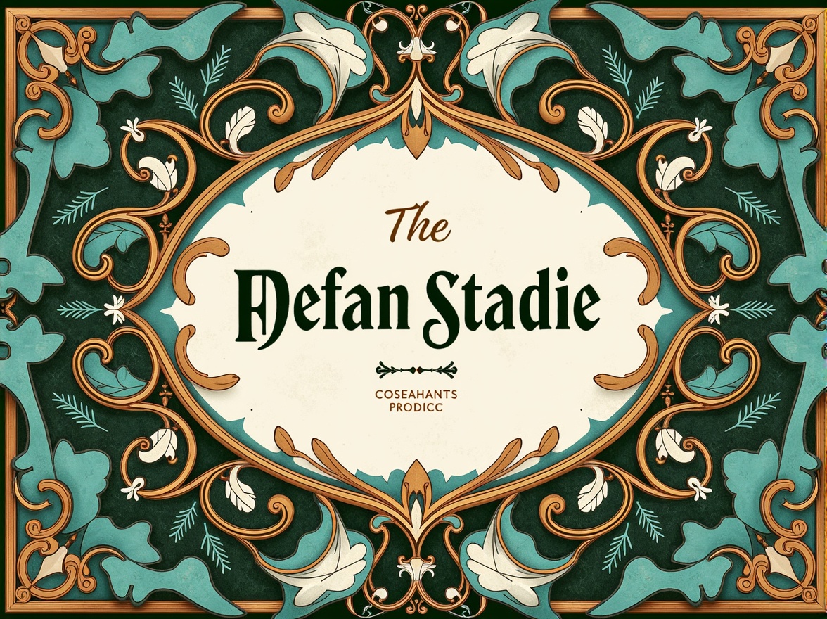 Prompt: Intricate ornate details, flowing curves, organic forms, luxurious materials, rich jewel tones, emerald green, sapphire blue, amethyst purple, golden accents, copper highlights, soft pastel hues, creamy whites, warm beige, distressed textures, vintage patterns, elegant lines, Art Nouveau typography, subtle gradient effects, ornate frames, natural motifs, botanical elements, whimsical illustrations, dreamy atmosphere, warm soft lighting, high contrast ratio, dramatic shadows, ornate gold filigree.