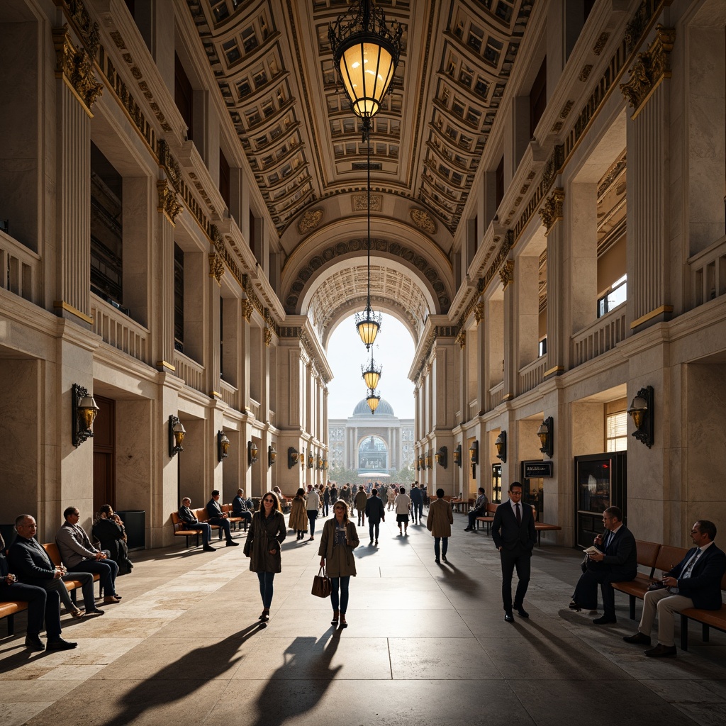 Prompt: Grand bus station, imposing columns, ornate capitals, classical arches, symmetrical facades, travertine stone walls, marble floors, bronze statues, intricate moldings, vaulted ceilings, dramatic chandeliers, soft warm lighting, shallow depth of field, 3/4 composition, panoramic view, realistic textures, ambient occlusion, urban cityscape, morning rush hour, busy commuters, modern transportation systems.