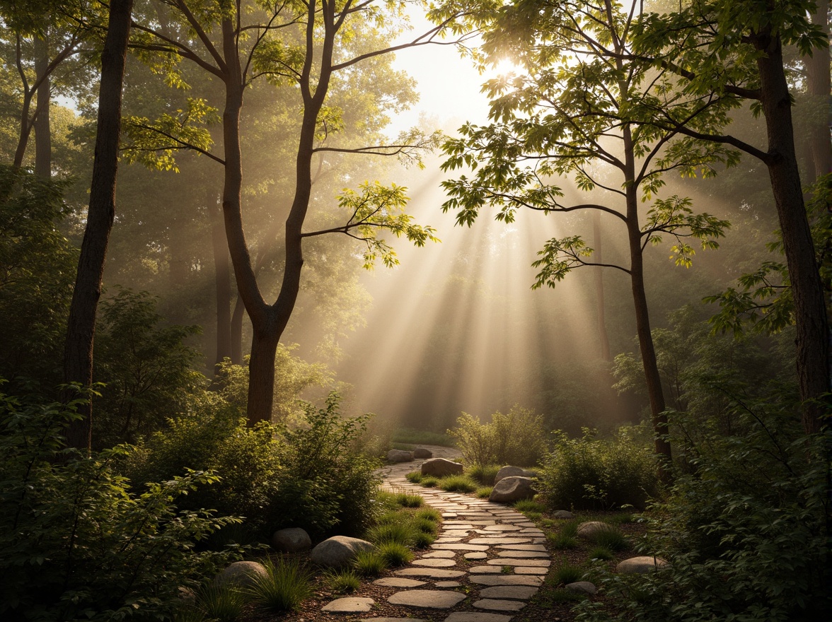 Prompt: Ethereal forest, soft diffused light, warm color palette, misty atmosphere, delicate foliage, towering trees, natural stone pathways, winding streams, serene ambiance, gentle breeze, subtle shadows, warm sunlight, 1/2 composition, shallow depth of field, atmospheric perspective, realistic textures, ambient occlusion.