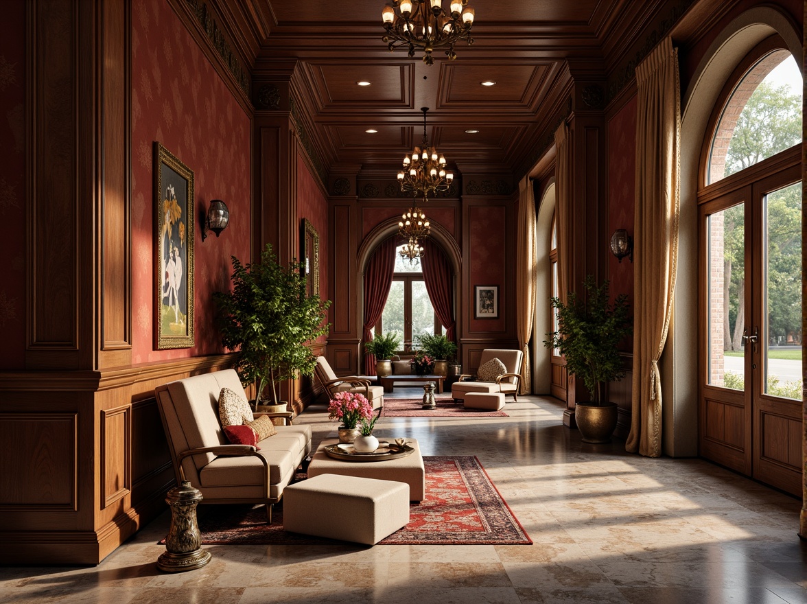 Prompt: Luxurious velvet drapes, rich wood grain patterns, metallic accents, glossy marble floors, soft suede upholstery, intricate stone carvings, ornate golden details, lavish silk fabrics, delicate lace trimmings, rustic brick walls, natural linen textures, ambient warm lighting, 1/1 composition, shallow depth of field, realistic reflections.