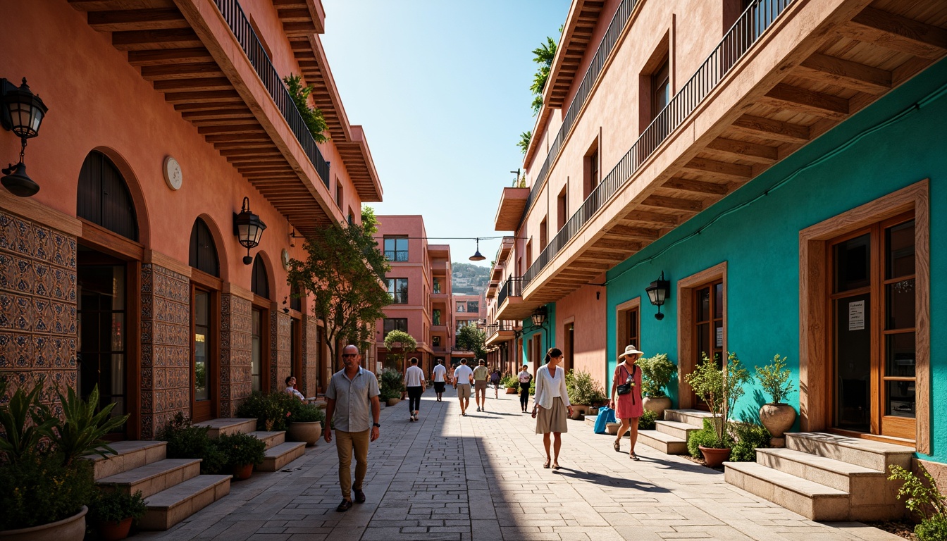 Prompt: Vibrant international bazaar, rich cultural heritage, bold color blocks, turquoise accents, warm terracotta tones, exotic patterns, intricate tile work, ornate architecture, bustling market scenes, crowded streets, warm sunny day, soft natural lighting, shallow depth of field, 1/2 composition, realistic textures, ambient occlusion.