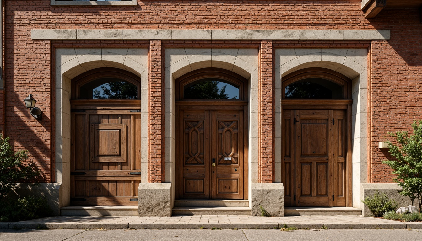 Prompt: Rustic brick wall, distressed texture, earthy tones, worn edges, crumbling mortar, vintage atmosphere, traditional architecture, ornate details, grand entranceways, imposing columns, weathered fa\u00e7ade, warm natural lighting, shallow depth of field, 1/1 composition, realistic textures, ambient occlusion.