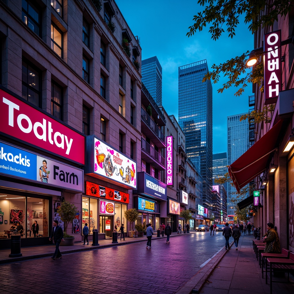 Prompt: Vibrant urban cityscape, bold contemporary architecture, dynamic color scheme, contrasting bright hues, deep rich tones, neon lights, glowing signage, sleek metallic accents, modern street art, edgy graffiti, abstract geometric patterns, futuristic vibes, electric atmosphere, high-contrast lighting, dramatic shadows, cinematic composition, 1/2 frame ratio, vivid textures, atmospheric effects.