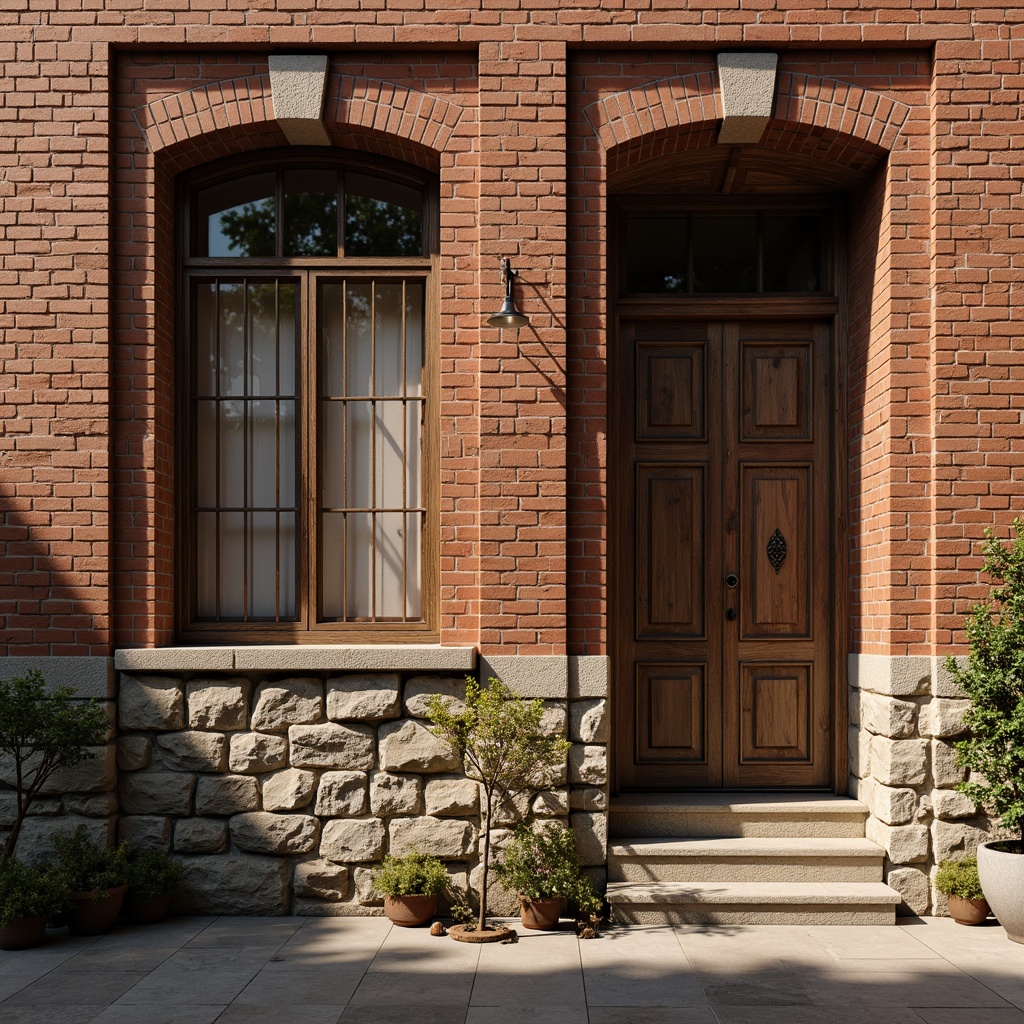 Prompt: Rustic brick walls, distressed textures, earthy tones, vintage architectural details, ornate facades, worn mortar lines, rough-hewn stones, weathered surfaces, industrial chic aesthetic, urban landscape, afternoon sunlight, warm golden lighting, shallow depth of field, 2/3 composition, realistic normal maps, ambient occlusion.