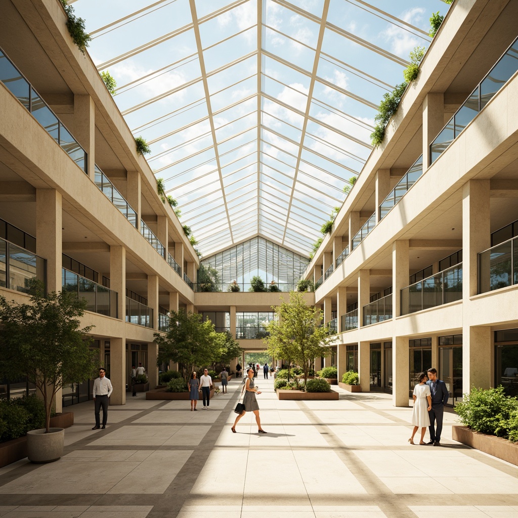 Prompt: Bright atrium, high ceilings, clerestory windows, skylights, large glass facades, translucent roofs, natural ventilation systems, airy open spaces, minimalist interior design, simple color palette, warm beige tones, soft diffused lighting, indirect sunlight, 1/1 composition, shallow depth of field, realistic textures, ambient occlusion.Please let me know if this meets your requirements!