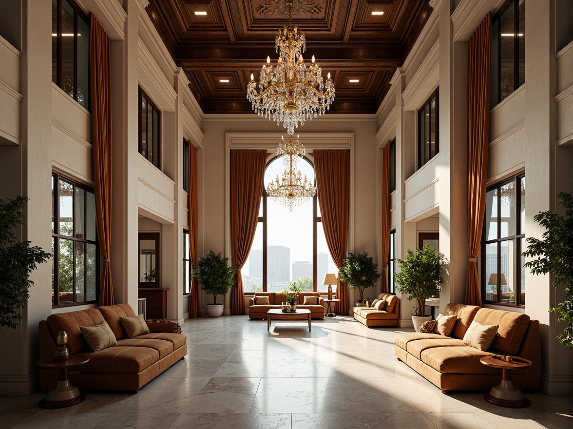 Prompt: Grandiose loft interior, neoclassical architecture, high ceilings, ornate moldings, marble floors, crystal chandeliers, luxurious furnishings, velvet drapes, gilded accents, symmetrical compositions, natural light pouring, soft warm glow, shallow depth of field, 1/1 composition, realistic textures, ambient occlusion.