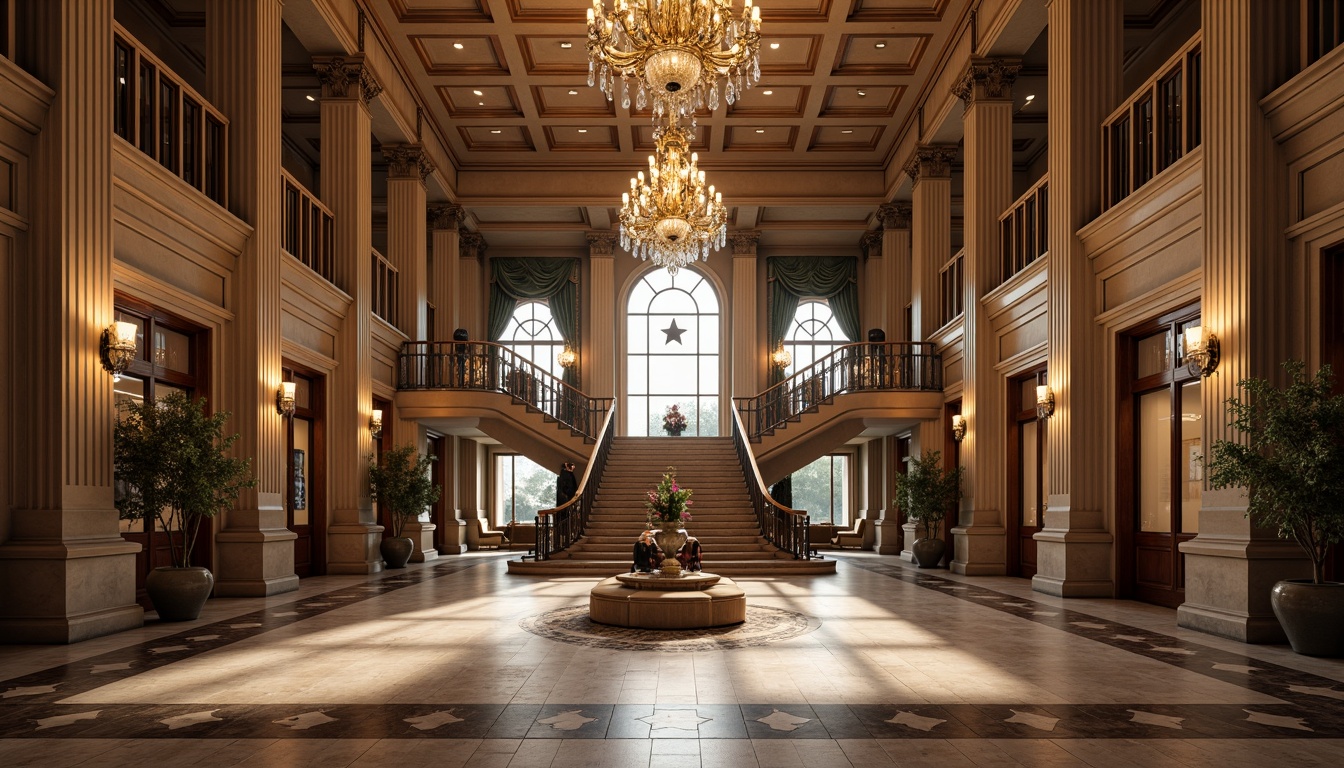 Prompt: Elegant banking hall, symmetrical layouts, grandiose chandeliers, marble floors, ornate columns, intricate carvings, neoclassical architecture, imposing facades, dramatic archways, sweeping staircases, lavish furnishings, rich wood tones, opulent textiles, subtle warm lighting, 1/1 composition, central axis symmetry, realistic reflections, ambient occlusion.