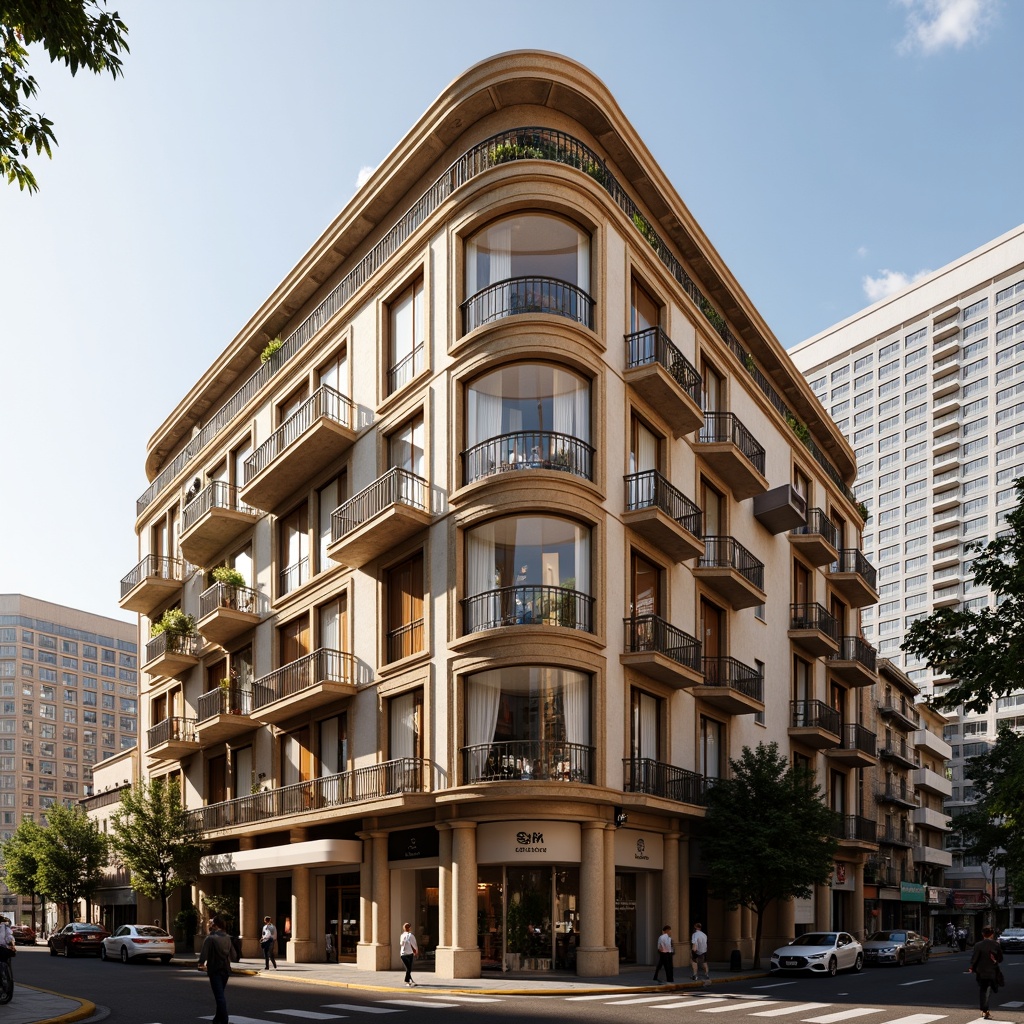 Prompt: Ornate loft building, neoclassical facade, grand columns, ornamental details, rustic brick walls, wooden shutters, vintage metal railings, elegant balconies, soft cream colors, warm golden lighting, high-contrast shadows, 1/1 composition, dramatic depth of field, realistic stone textures, ambient occlusion, urban cityscape, busy streets, modern skyscrapers, sunny afternoon, soft focus background.