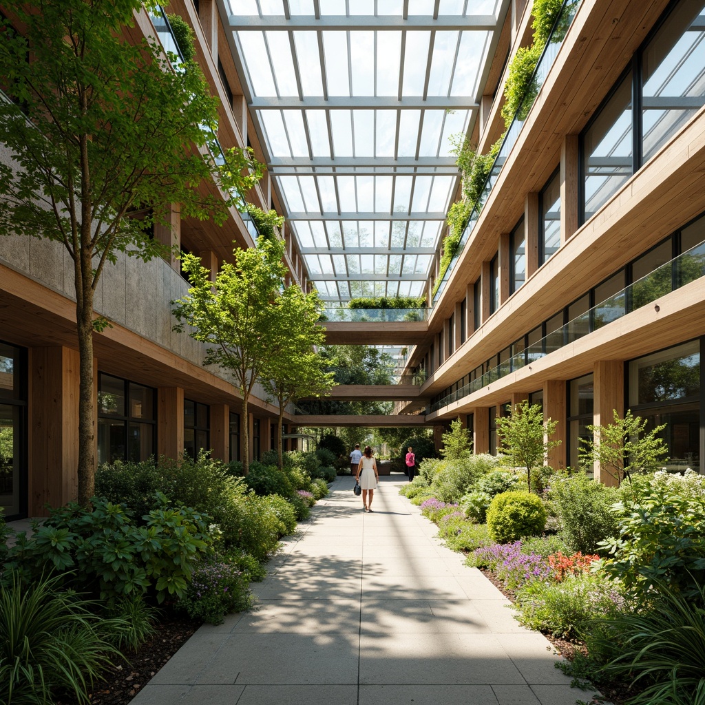 Prompt: Vibrant atrium, lush greenery, natural stone walls, wooden accents, floor-to-ceiling windows, clerestory lighting, skylights, solar tubes, minimalist decor, open floor plan, airy atmosphere, warm sunny day, soft diffused light, shallow depth of field, 1/1 composition, realistic textures, ambient occlusion.