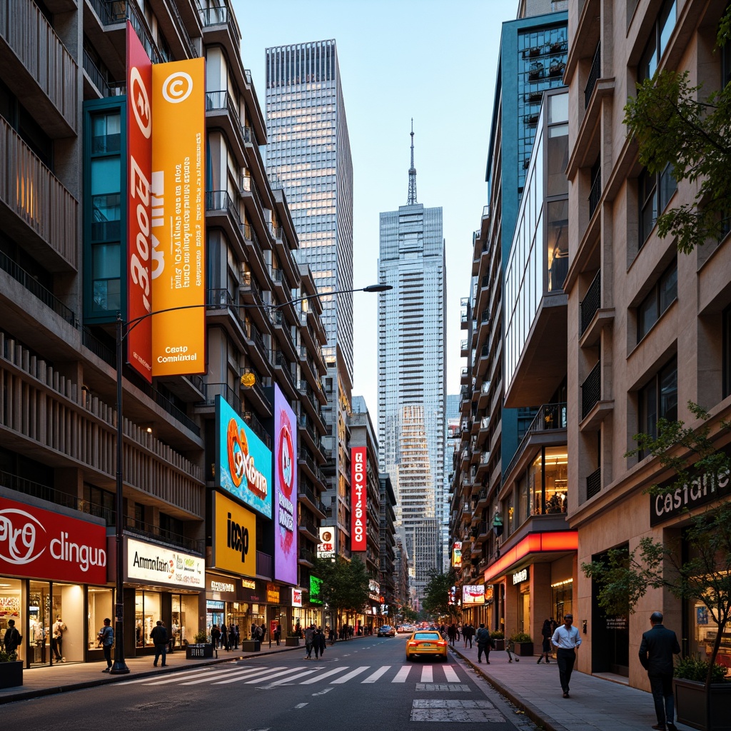 Prompt: Vibrant cityscape, eclectic mix of buildings, bold color blocks, contrasting textures, modern architecture, sleek glass skyscrapers, neon-lit billboards, urban jungle, concrete pavement, steel beams, abstract graffiti, futuristic tone, warm golden lighting, shallow depth of field, 1/2 composition, low-angle shot, cinematic ambiance, detailed 3D models.