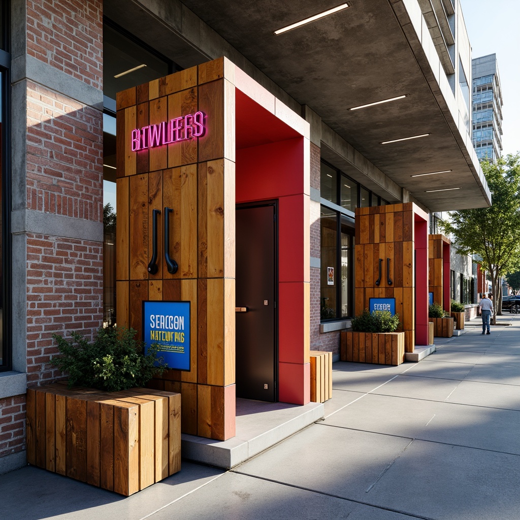 Prompt: Vibrant eclectic charging stations, distressed wood accents, rusted metal exteriors, polished concrete floors, neon-lit signage, reclaimed wooden benches, industrial-chic lighting fixtures, exposed brick walls, modern minimalist architecture, angular geometric shapes, bold color schemes, urban cityscape backdrop, sunny day with soft shadows, shallow depth of field, 1/1 composition, realistic reflections, ambient occlusion.