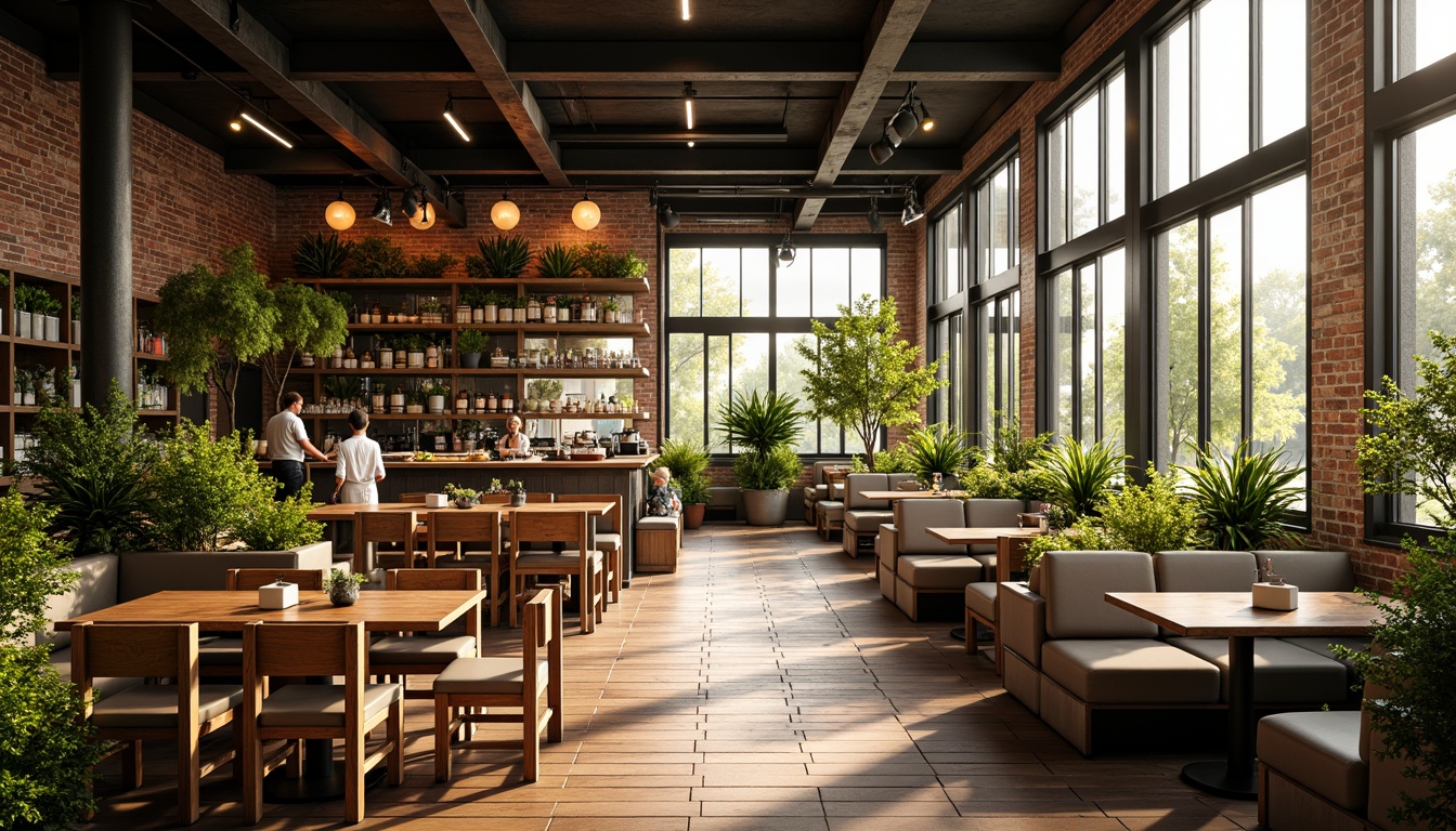 Prompt: Cozy coffee shop interior, large windows, natural light pouring in, warm wooden accents, comfortable seating areas, lush greenery, vibrant flowers, rustic brick walls, modern industrial architecture, metal beams, reclaimed wood floors, soft warm lighting, shallow depth of field, 3/4 composition, panoramic view, realistic textures, ambient occlusion, morning sunlight, afternoon warmth, relaxed atmosphere.