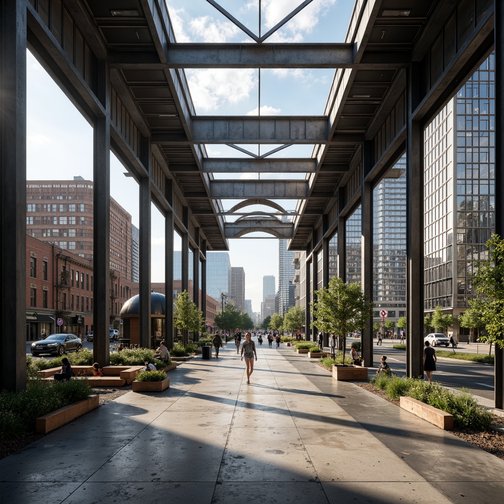 Prompt: Industrial constructivist building, angular steel framework, exposed ductwork, polished concrete floors, minimalist interior design, large north-facing windows, clerestory windows, skylights, open floor plans, functional spaces, industrial chic aesthetic, urban cityscape, busy streets, modern skyscrapers, sunny day, soft warm lighting, shallow depth of field, 3/4 composition, panoramic view, realistic textures, ambient occlusion.