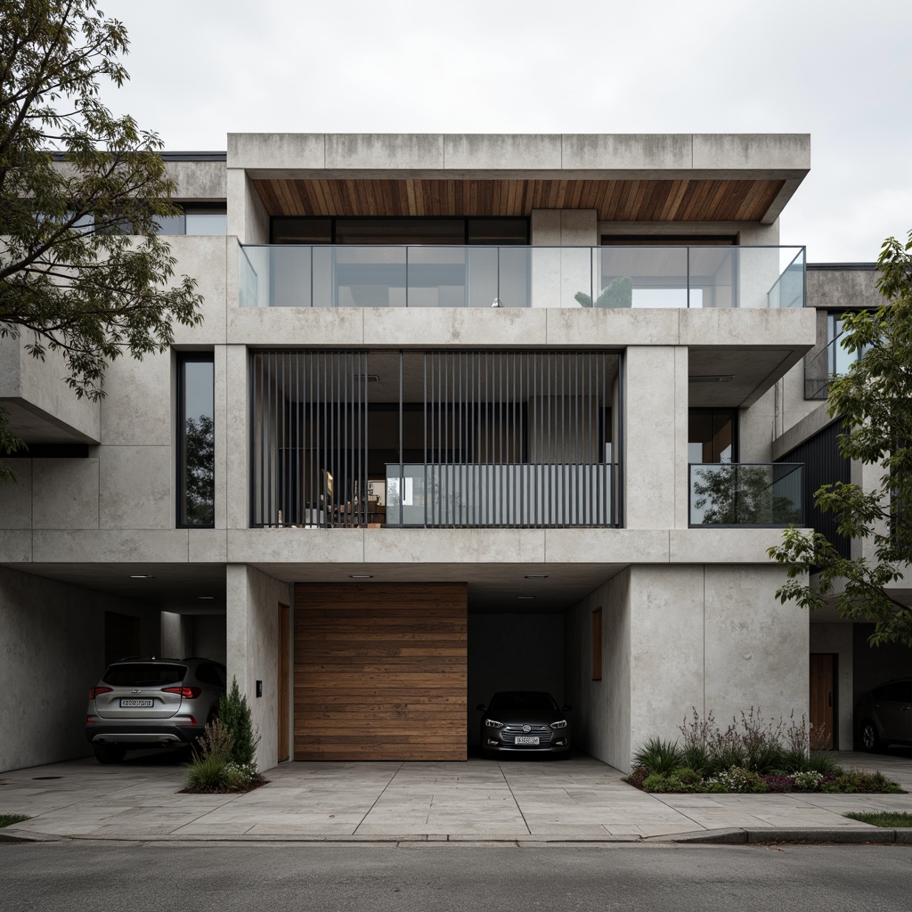 Prompt: Exposed concrete walls, brutalist facade, industrial metal beams, reclaimed wood accents, smooth glass surfaces, minimalist ornamentation, clean lines, rectangular forms, functional simplicity, urban cityscape, overcast sky, dramatic shadows, high-contrast lighting, cinematic composition, 1-point perspective, architectural photography, detailed textures, subtle color palette, monochromatic tone, atmospheric ambiance.