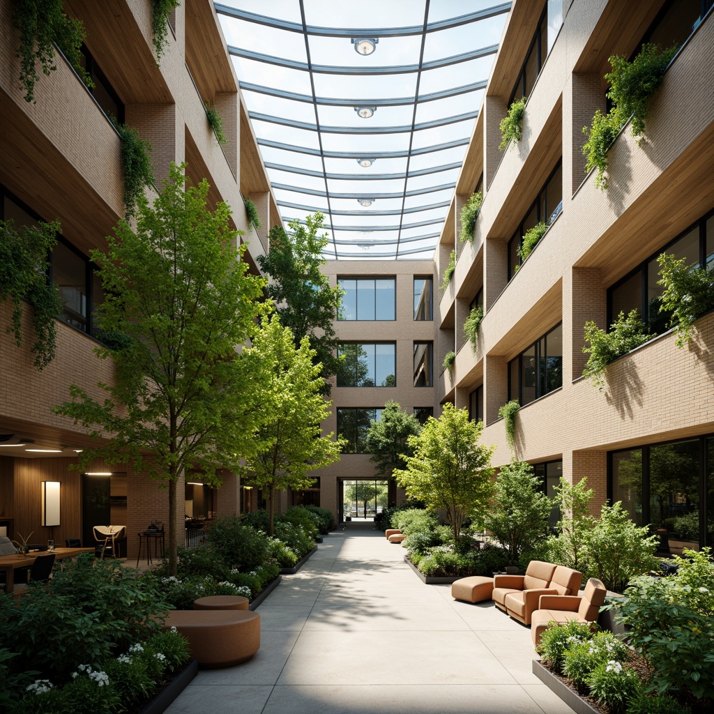 Prompt: Vibrant atrium, lush greenery, abundant natural light, clerestory windows, skylights, solar tubes, reflective surfaces, bright open spaces, minimalist decor, warm wooden accents, earthy color palette, organic textures, subtle shadows, soft diffused lighting, 1/1 composition, realistic renderings, ambient occlusion.Please let me know if this meets your requirements!