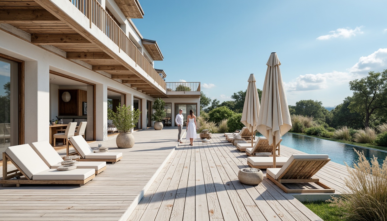 Prompt: Seaside villa, driftwood accents, weathered wooden decks, ocean-inspired color palette, calming blues, soothing whites, warm sandy neutrals, coral pink hues, seafoam greens, natural textures, rustic beachy charm, sunny day, soft gentle lighting, shallow depth of field, 1/1 composition, panoramic view, realistic renderings, ambient occlusion.