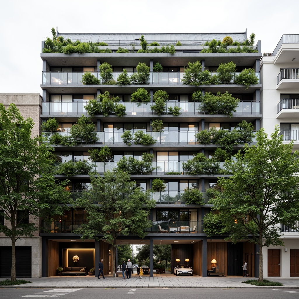 Prompt: Industrial warehouse facade, lush green walls, living roofs, solar panels, reclaimed wood accents, metal cladding, large skylights, vertical gardens, bamboo plants, natural ventilation systems, rainwater harvesting, eco-friendly materials, modern minimalist design, brutalist architecture, urban context, overcast day, soft diffused lighting, shallow depth of field, 1/1 composition, realistic textures, ambient occlusion.