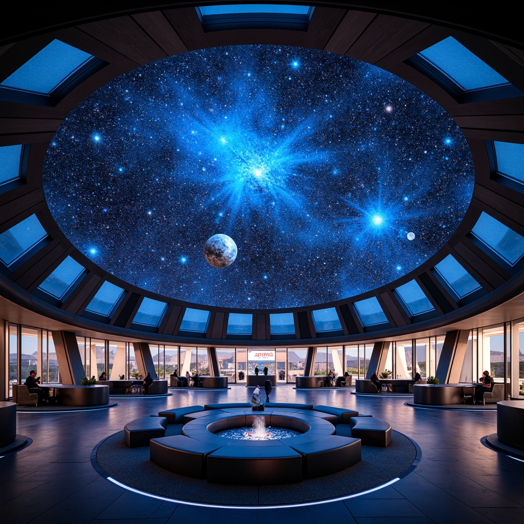 Prompt: Celestial planetarium dome, spherical structure, futuristic design, geometric patterns, starry night sky, vibrant LED lighting, 3D projection mapping, circular seating area, minimalistic decor, metallic accents, glass surfaces, angular lines, dynamic shadows, soft ambient glow, shallow depth of field, 1/1 composition, panoramic view, realistic textures, ambient occlusion.