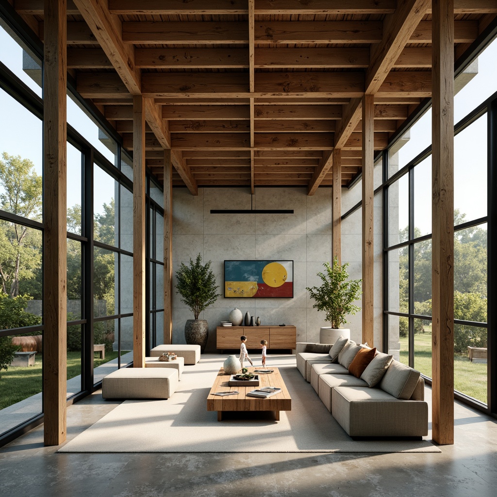 Prompt: Weathered wooden accents, reclaimed timber, low-maintenance materials, sustainable fabrics, eco-friendly paint finishes, textured concrete walls, industrial metal frames, minimalist decor, abundant natural light, soft warm ambiance, shallow depth of field, 3/4 composition, realistic textures, ambient occlusion.