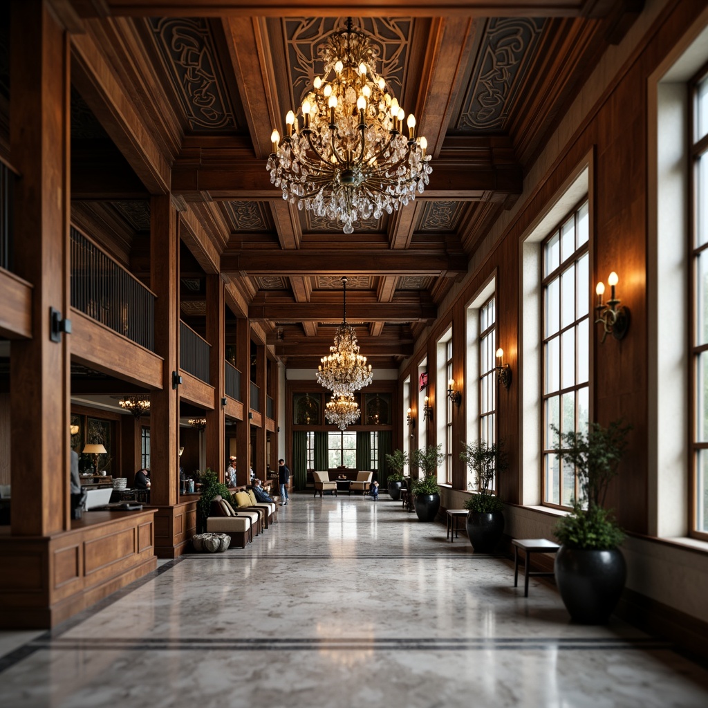 Prompt: Luxurious loft interior, neoclassical architecture, high ceilings, grand chandeliers, ornate moldings, marble floors, intricate patterns, velvet drapes, crystal sconces, bronze hardware, rich wood tones, smooth stone walls, distressed wooden beams, industrial metal accents, vintage decorative fixtures, warm ambient lighting, soft focus blur, atmospheric perspective, 1/2 composition, cinematic depth of field.