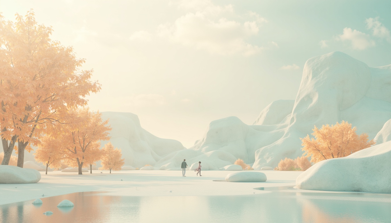 Prompt: Soft pastel hues, calming beige tones, gentle peach accents, creamy whites, soothing sage greens, blues reminiscent of clear skies, warm golden lighting, subtle gradient transitions, delicate texture overlays, elegant typography, modern minimalist composition, 2.5D visual elements, atmospheric misting effects, subtle animations, relaxing ambient soundscape, peaceful natural environment, serene atmosphere.