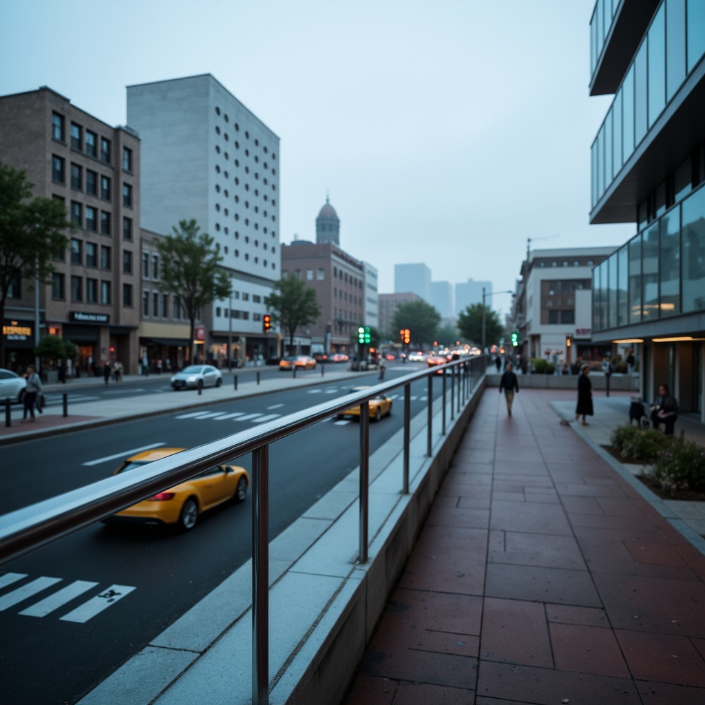 Prompt: Streamlined bridge structure, sleek glass railings, steel cables, modernist architecture, minimalist design, functional simplicity, urban cityscape, busy street traffic, vibrant streetlights, misty morning atmosphere, soft diffused lighting, shallow depth of field, 3/4 composition, panoramic view, realistic reflections, ambient occlusion.